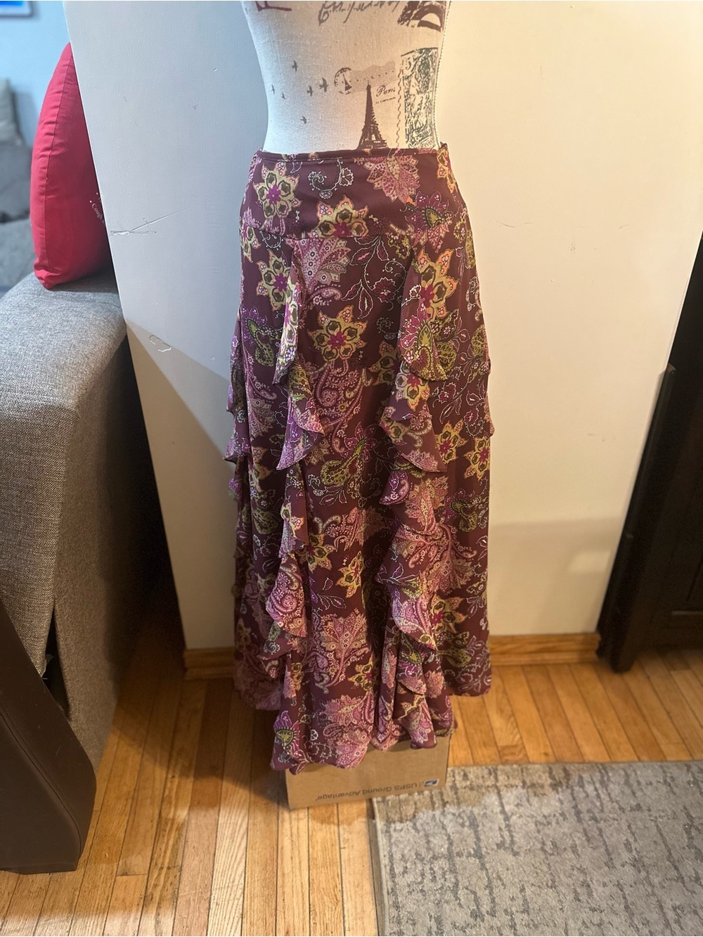 Paniz Purple Paisley Tiered Maxi Skirt